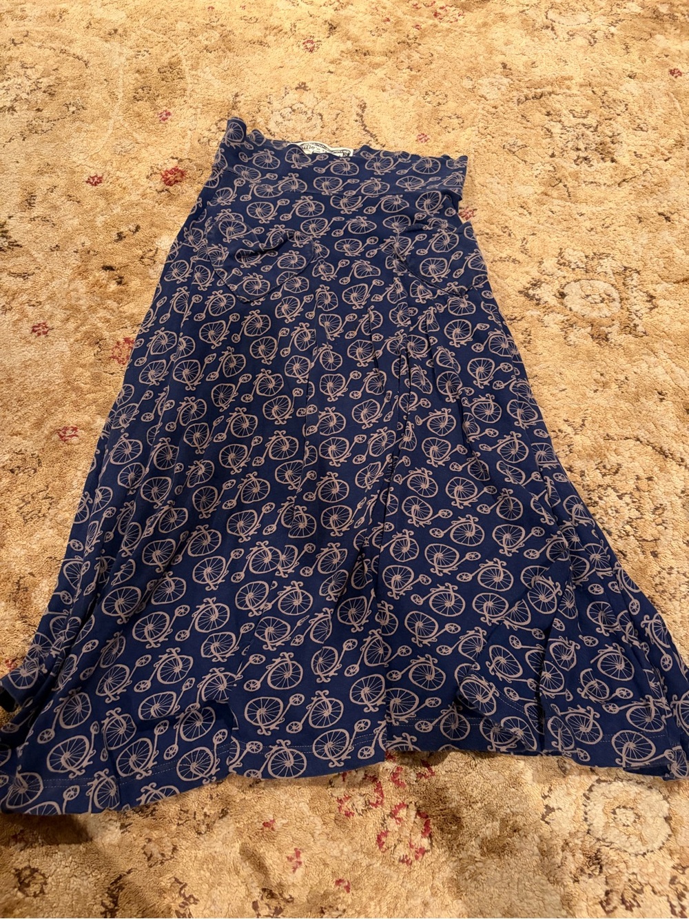 Effie's Heart Women's Navy Bicycle-Print Maxi Skirt signature heart pockets EUC